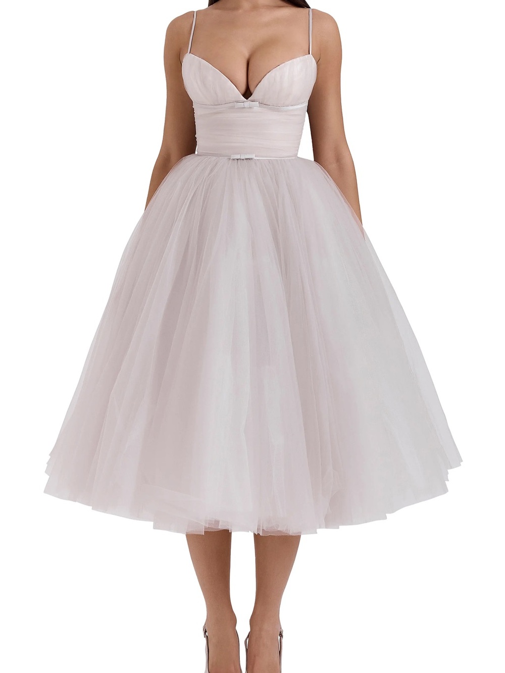 House of CB Light Blush Spaghetti-Strap Tulle Midi Dress